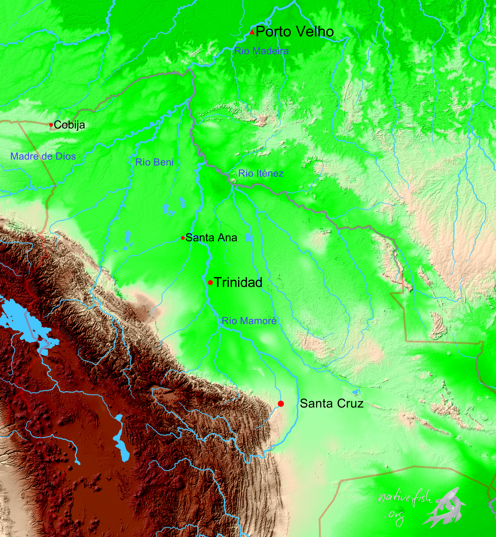 Karte von Bolivien mit Flußsystemen
